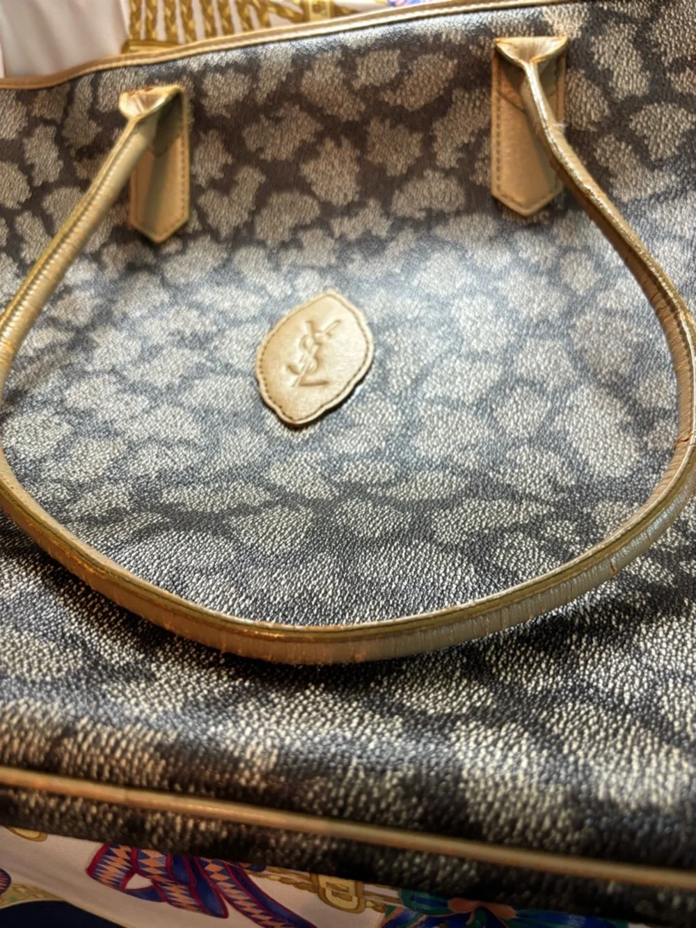 RARE Vintage Yves Saint Laurent Giraffe Print Tote – Grey/Tan Coated Canvas